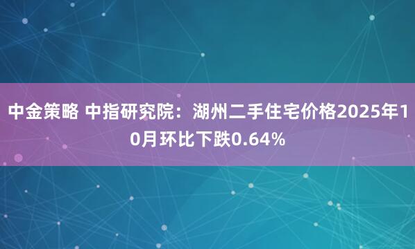 中金策略 中指研究院：湖州二手住宅价格2025年10月环比下跌0.64%